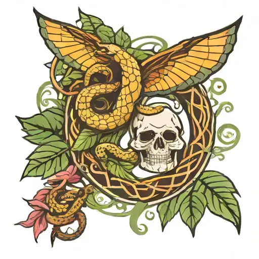 Hearthstone Symbol Coiled By A Snake Surrounded By Jungle Leaves And Dragonflies
