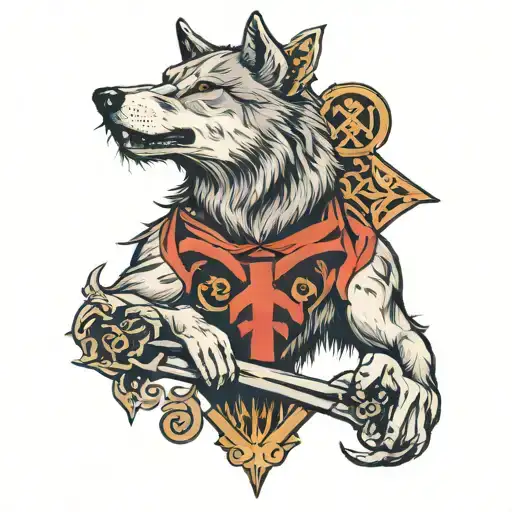 Wolf With Cross