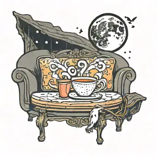 Small Couch With Table And Cup Of Tea Next To It Under The Moon