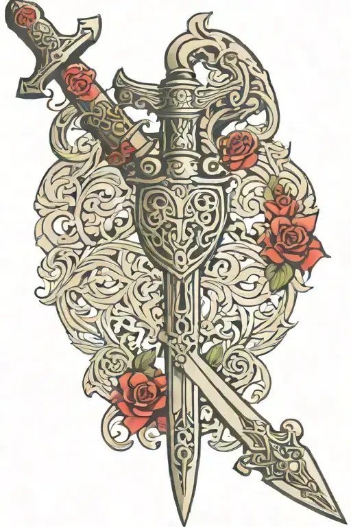 Sword With Chrome Heart Handles With Simmons Carved On The Blade