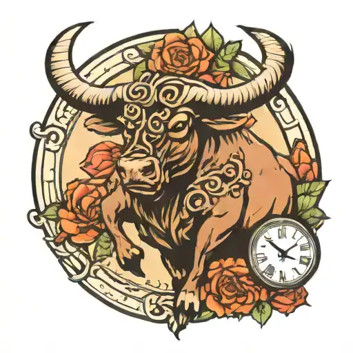 Taurus Bull With A Clock Surrounded