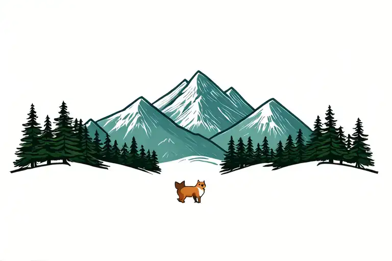 Mountain With Pine Trees And Pomeranian