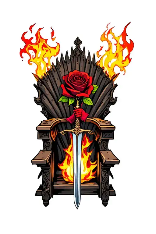The Rose Is On Fire And Throne Holding A Sword