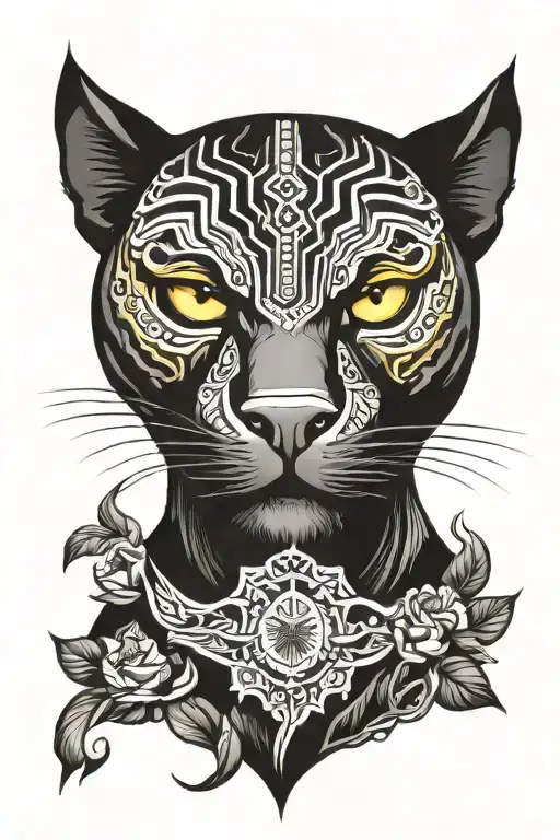 Black Panther Yellow Eyes American Traditional Style Tattoo Showcasing
