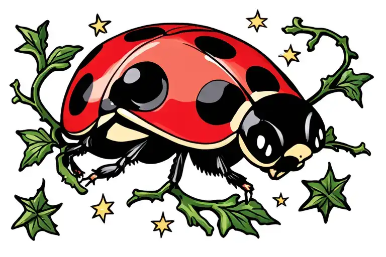 Ladybug Walking On Vines With Stars Around It