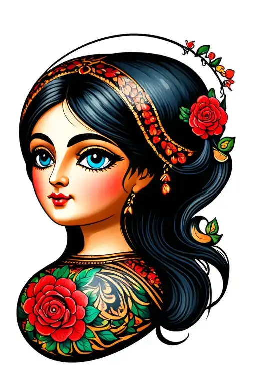 Matryoshka Doll With Blue Eyes And Black Hair