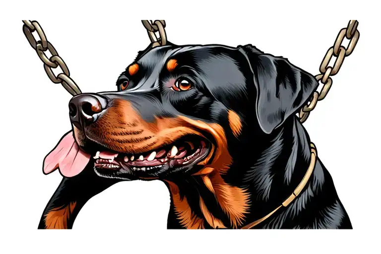 Rottweiler With A Chain Side View