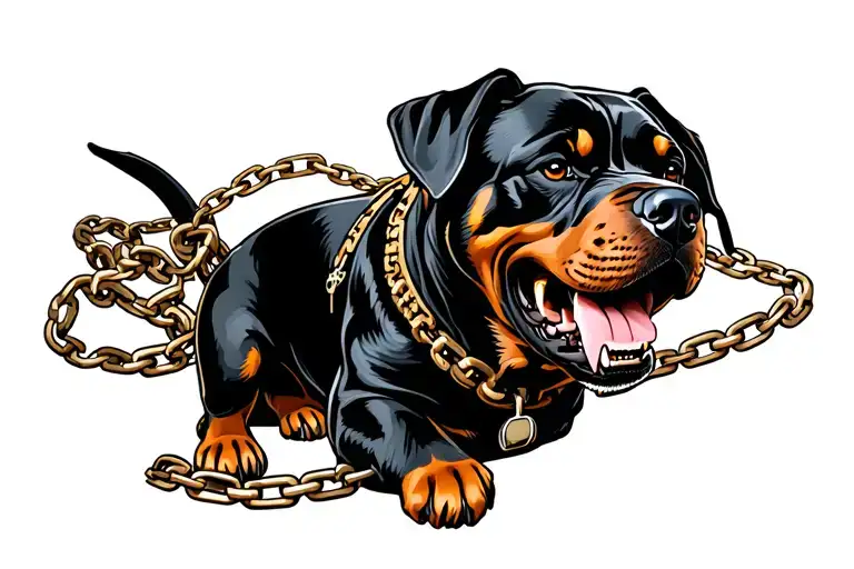 Rottweiler Angry With A Chain Side View