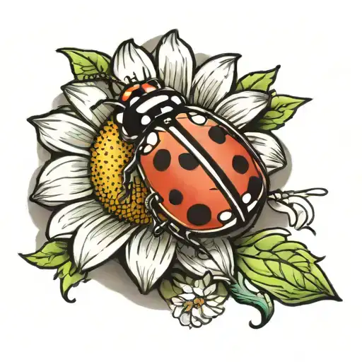 Letton Color With Daisy Flower And Ladybug Perched