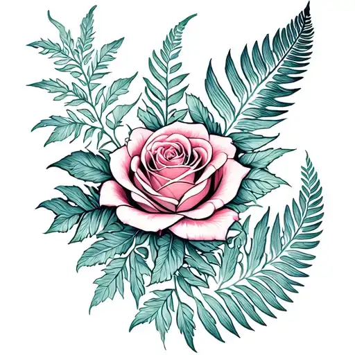 Silver Fern And Rose Intertwined