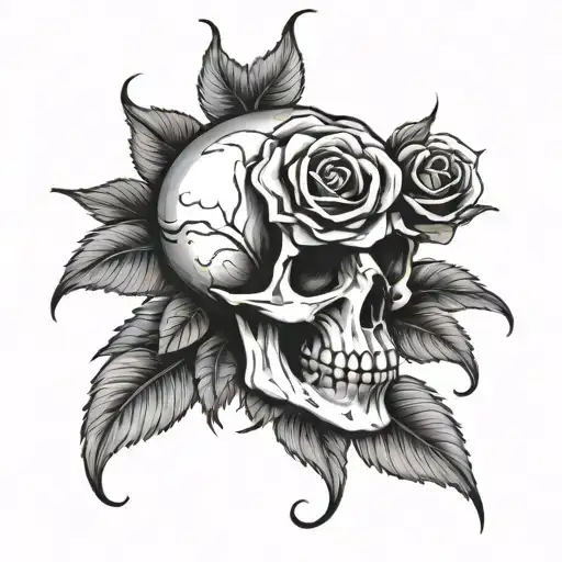 Skull And Rose Black And White