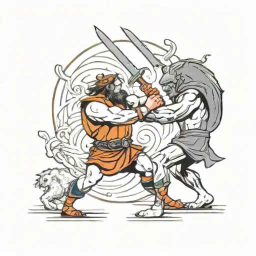 David And Goliath Fighting