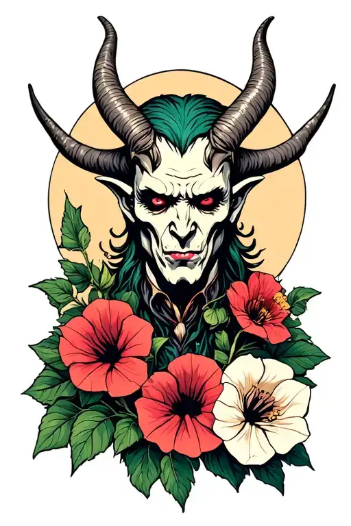 Satan With Hollyhocks On The Horns