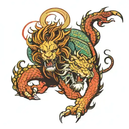 Lion Fighting A Dragon