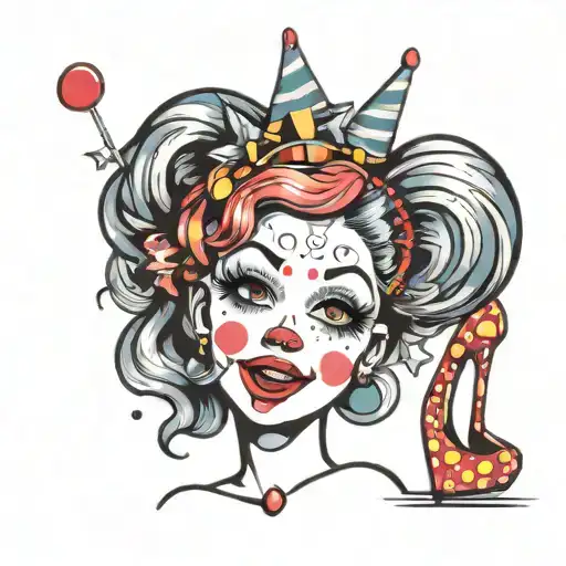 Sexy Girl Star Twinkle Face Clown With Lolipop In High Heels