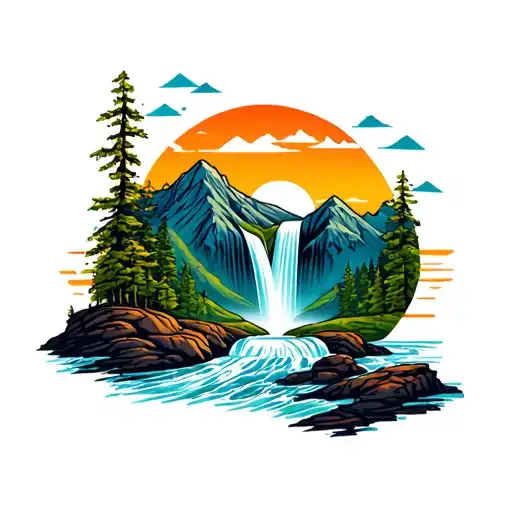 Waterfall And Mountain