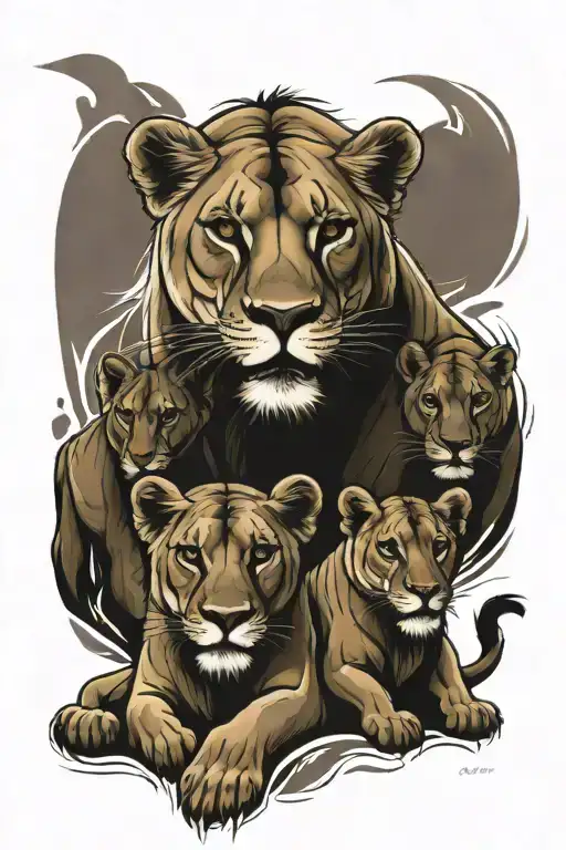 Lioness Protecting Her Cubs