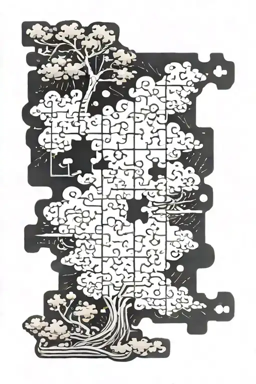 Jigsaw Pieces Forming Leading Up To A Cloud In The Sky