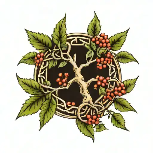 Rowan Tree Branch And Celtic Symbol Intertwined