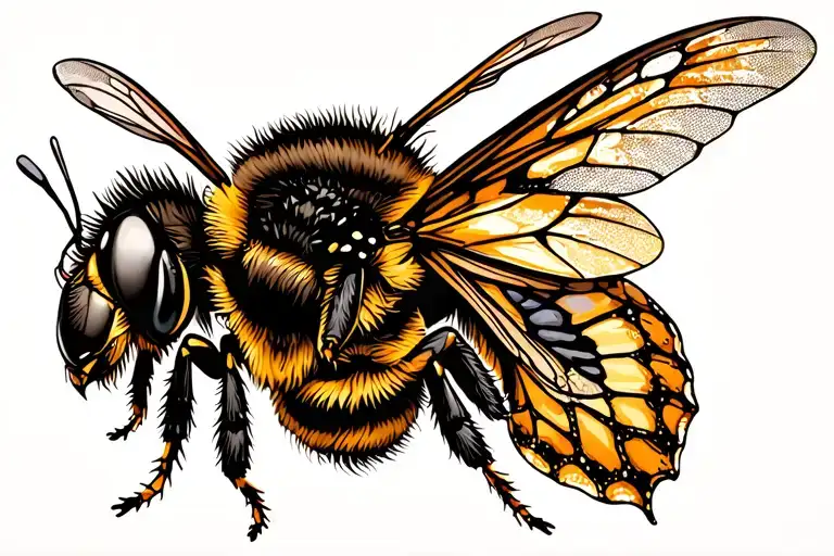 Bee With Butterlfy Wings And Honeycomb Pattern