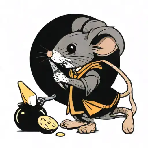 A Cute Mouse In An Apron With A Knife In One Hand And Cheese In The Other