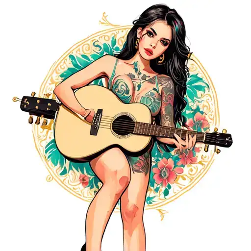 Sexy Girl Model Woman Bimbo Legs Guitar