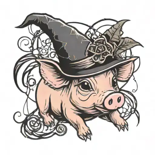 Cute Pig Wearing Witches Hat In Spirders Web