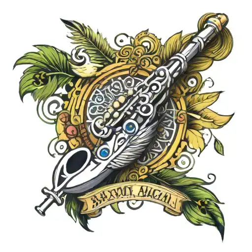 Flute With Music Harini Name And Pecock Feathers Coming