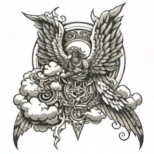 Angle Wings Surrounded By Clouds
