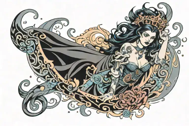Sorceress Surrounded By Swirling Fantasy