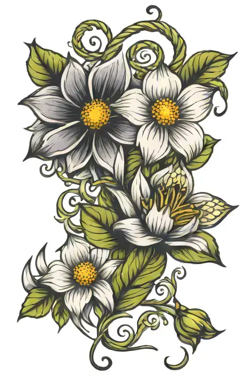 Intertwined August Flower And May Flower Representing Aunt And Niece