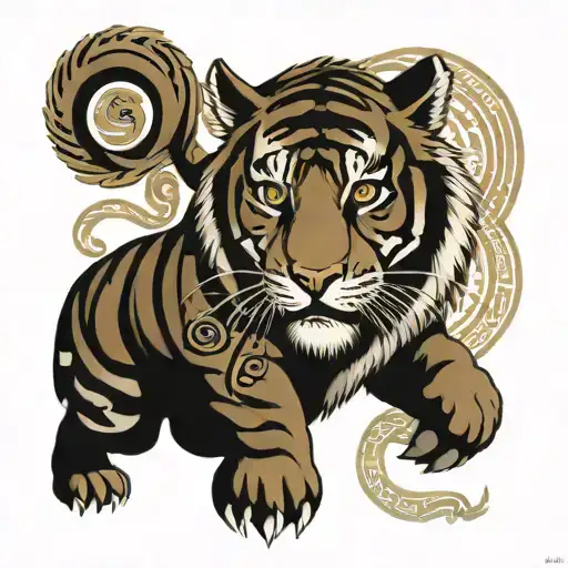 Traditional Tiger With Greek Scriptures Surrounding It