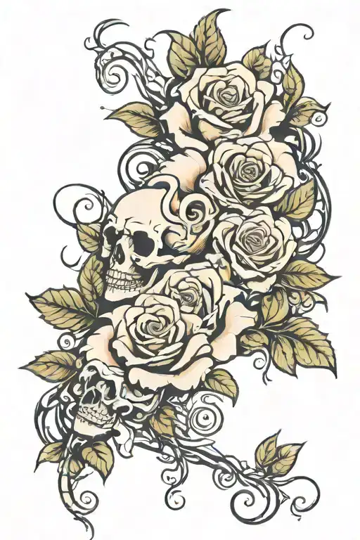 Spiraling Roses And Skulls