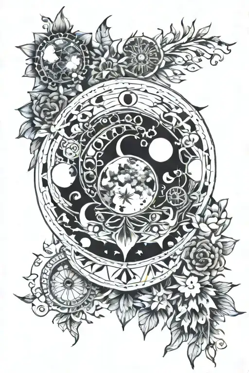 Moon Phases In Mandala Design Incorporating Elements