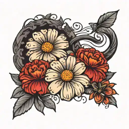 Marigold And Red Daisies And Suicide Awareness Theme
