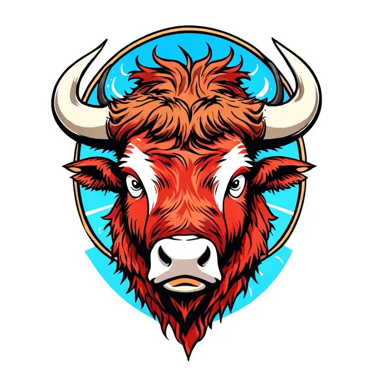 Blue And Red Cartoon Buffalo Version