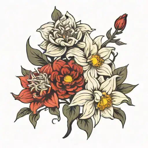 Chrysanthemum And Narcissus Flowers Intertwined