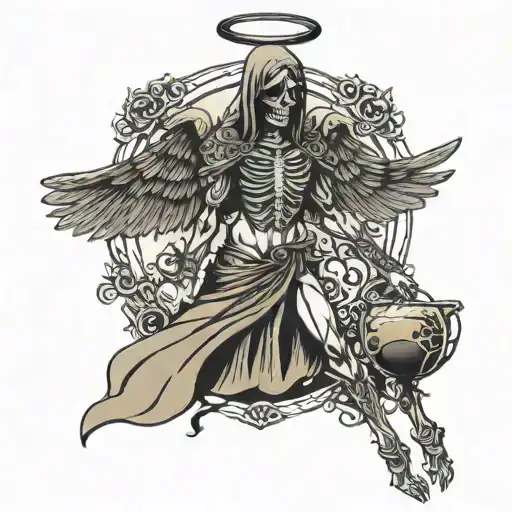 Angel Of Death With Hourglass Sand Running