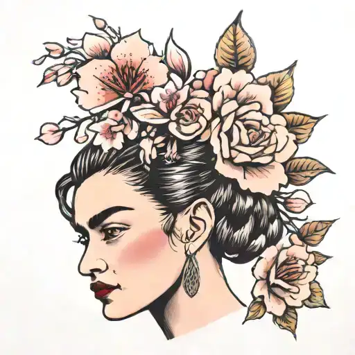 Frida Kahlo And Lily Orchid Cherry Blossom Fineline