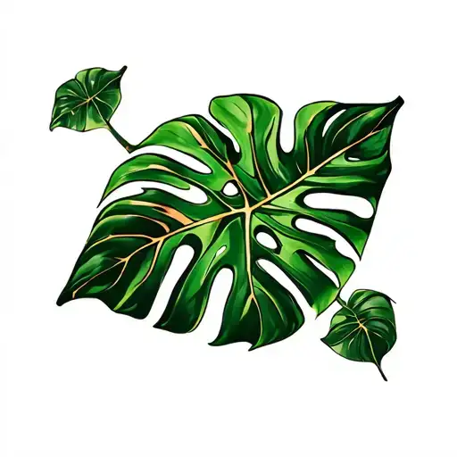 Monstera Leaf With Gold Cracks