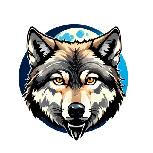 A Lone Wolf Facing The Screen In Graffiti Art With A Full Moon In The Background