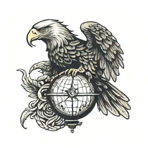 Eagle With Wings Spread Holding Globe And Anchor