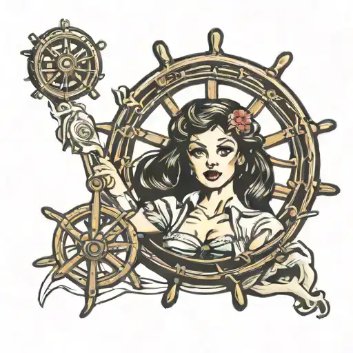 Ships Wheel Pin Up Girl
