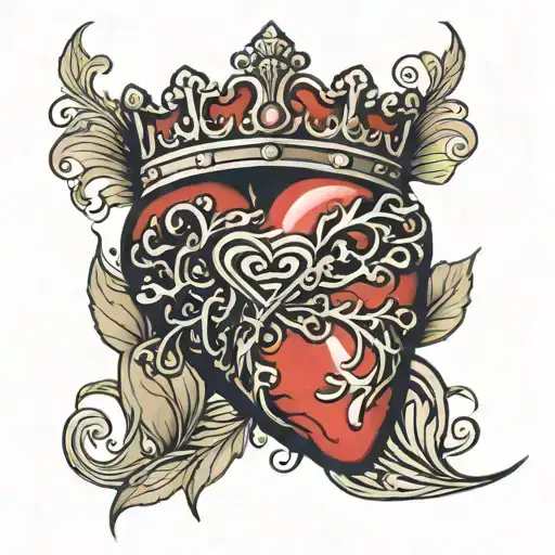 Half Heart With Veins And Half Crown