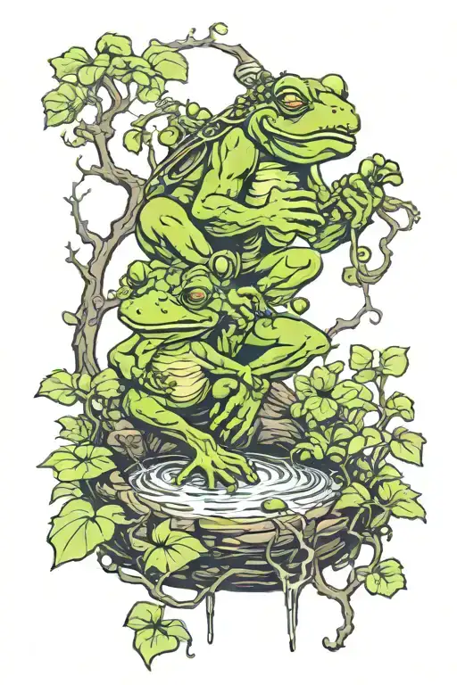 Troll And Frog In A Mythical Forest Scene