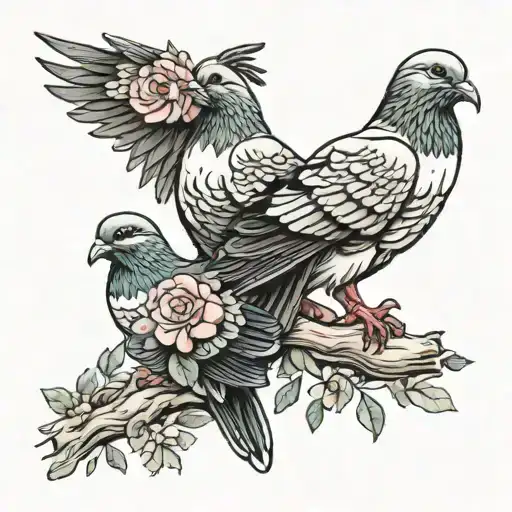 Mother And Child Pigeons