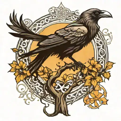 Raven On Tree Of Life Intertwined Celtic And Asian