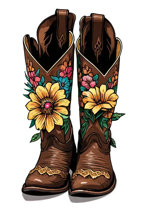Cowgirl Boots With Birth Flower Stems For April March April June November