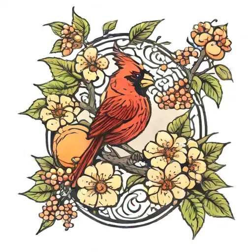 Cardinal And Peach Tree
