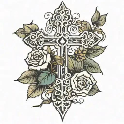 Cross And Roses Growing